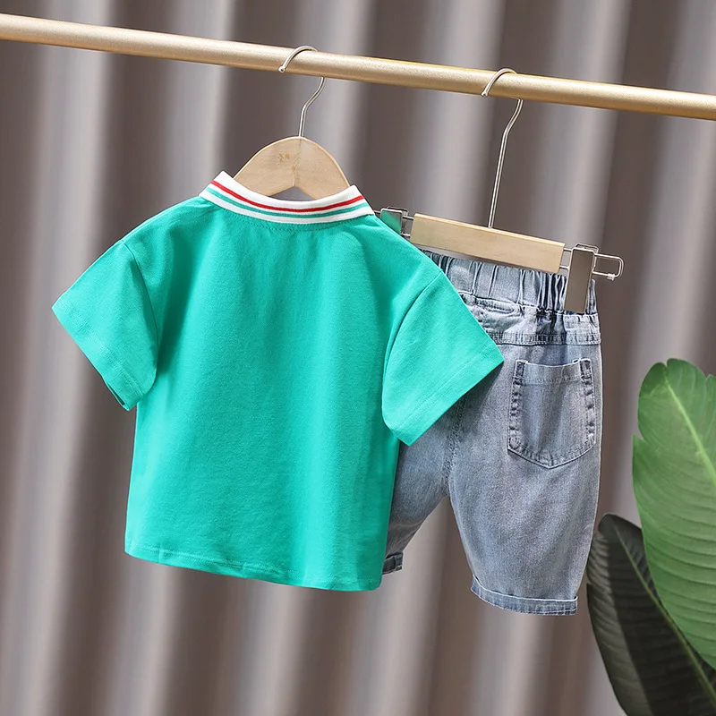 Модный Детский костюм летний комплект одежды для мальчиков футболка с лацканами