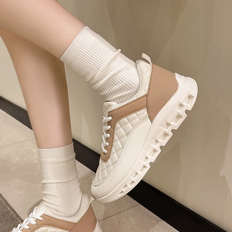 Повседневная Спортивная обувь на шнуровке Lingge кожаные кроссовки толстой подошве