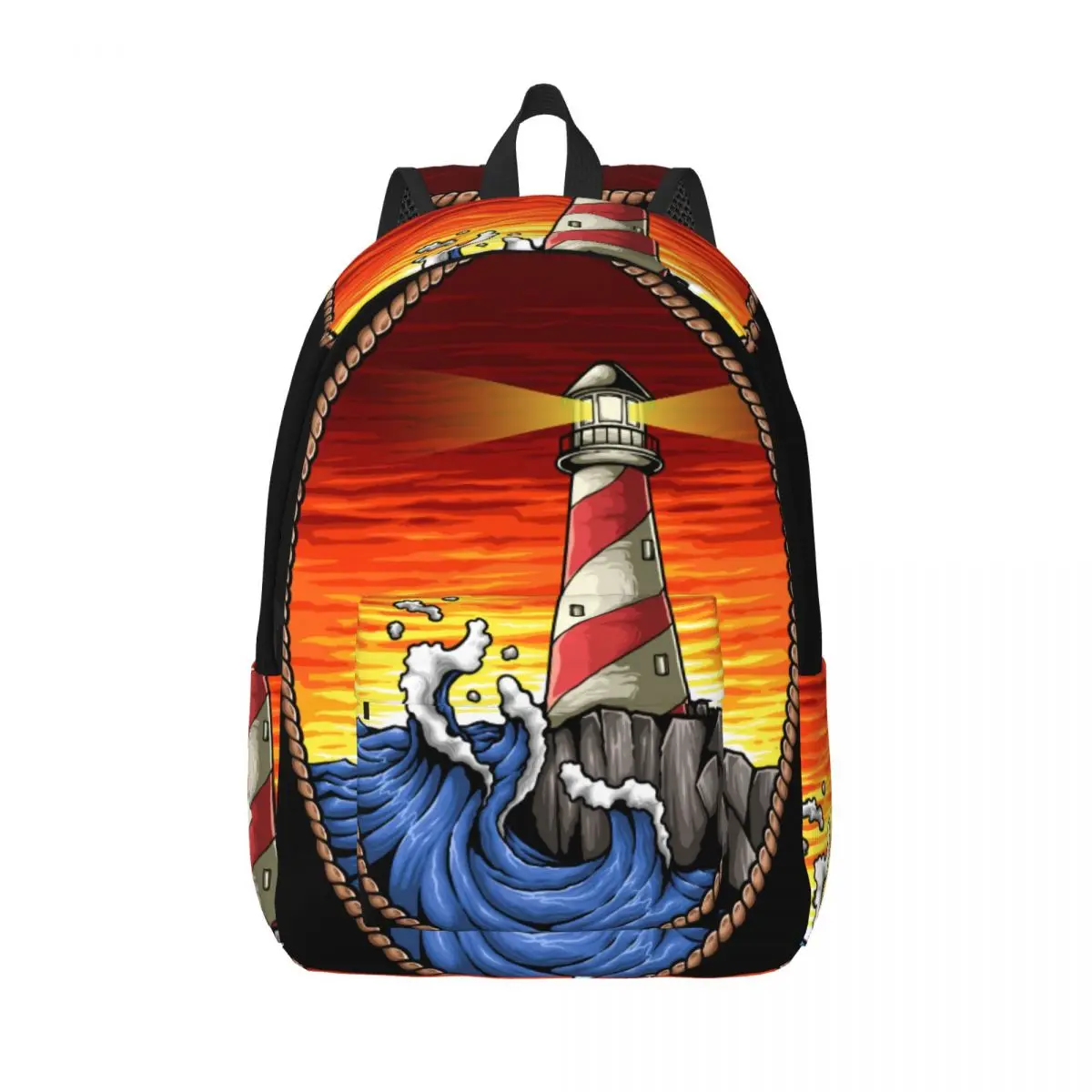 

Student Bag Lighthouse In The Sunset With Wave And Rock Backpack Parent-child Lightweight Backpack Couple Laptop Bag