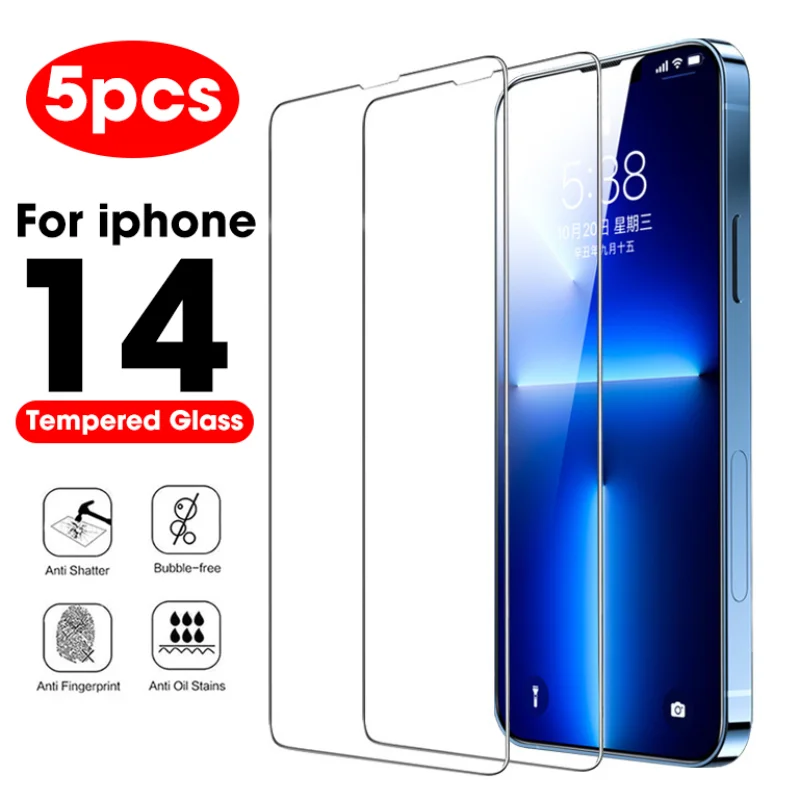

5 шт. закаленное стекло для защиты экрана для IPhone 14 13 12 11 Pro Max XR XS прозрачная стеклянная пленка для Iphone 5 6 7 8 Защита экрана