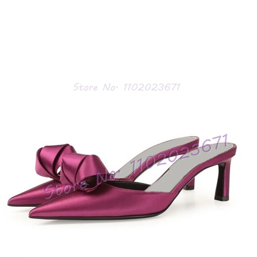 Шлепанцы женские атласные на среднем каблуке милые элегантные туфли с