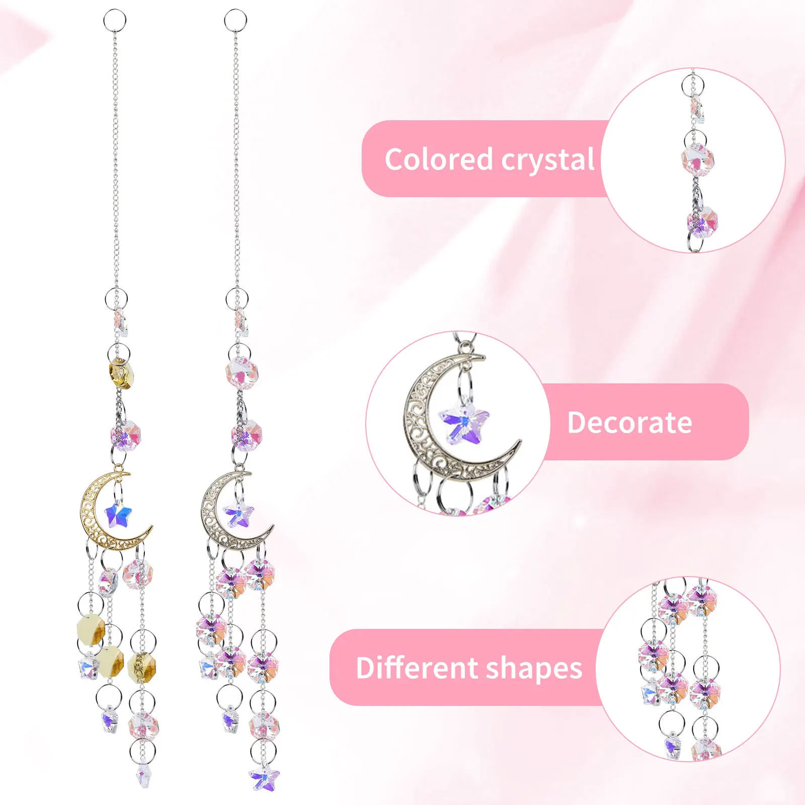 

Crystals Light Catcher Prisms Sunshade Hanging Star Moon Chandelier Decor Reflect Sunlight Decoration for Window