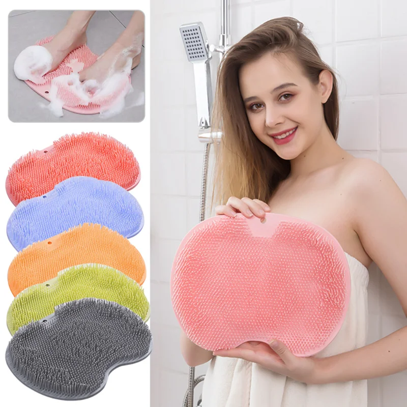 Exfoliating Shower Bathroom Massage Scraper Non-slip Bath Mat Back Massage Brush Silicone Foot Wash Body Cleaning Bathing Tool