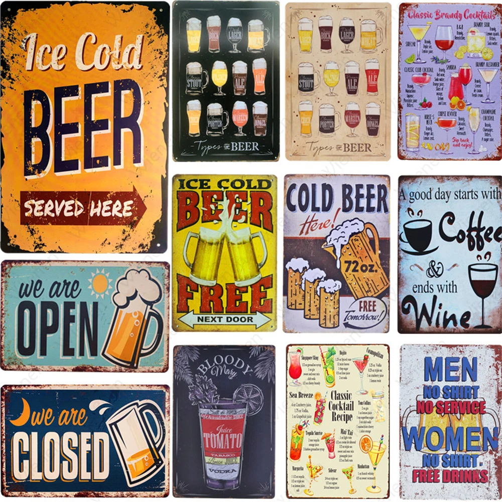 

Vintage Drink Ice Cold Beer Metal Tin Signs Cocktail Menu Plates Plaque Bar Pub Club Man Cave Poster Iron Wall Sticker Decor