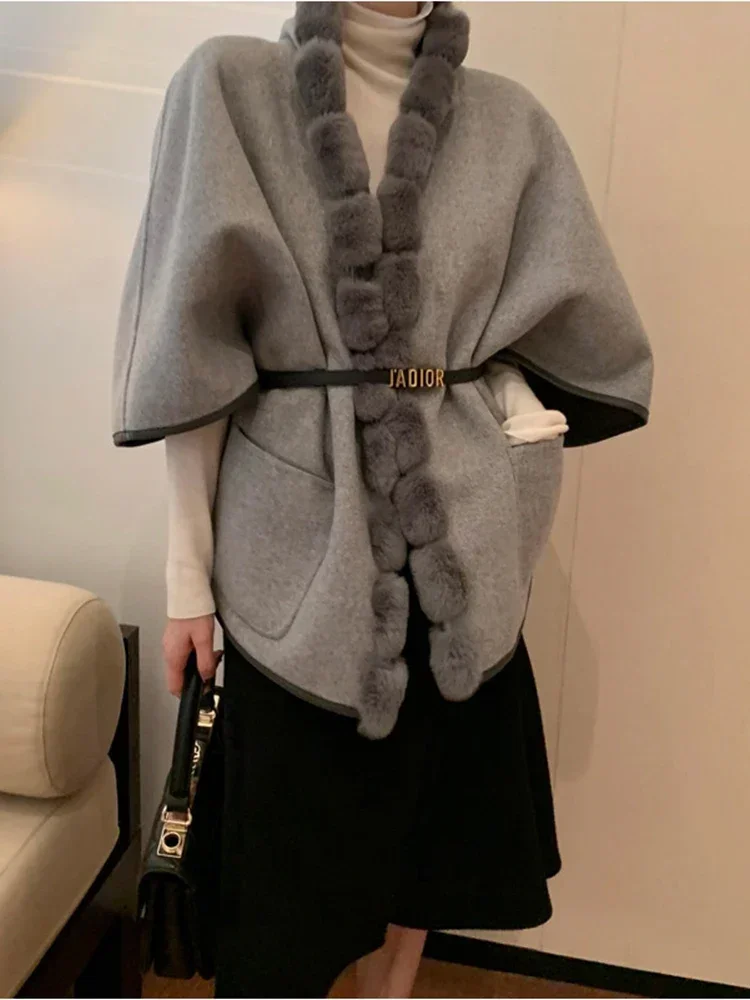 

Модные женские осенне-зимние пальто 2023, двусторонняя Серая шерстяная накидка, Свободное пальто с эритровольтным воротником