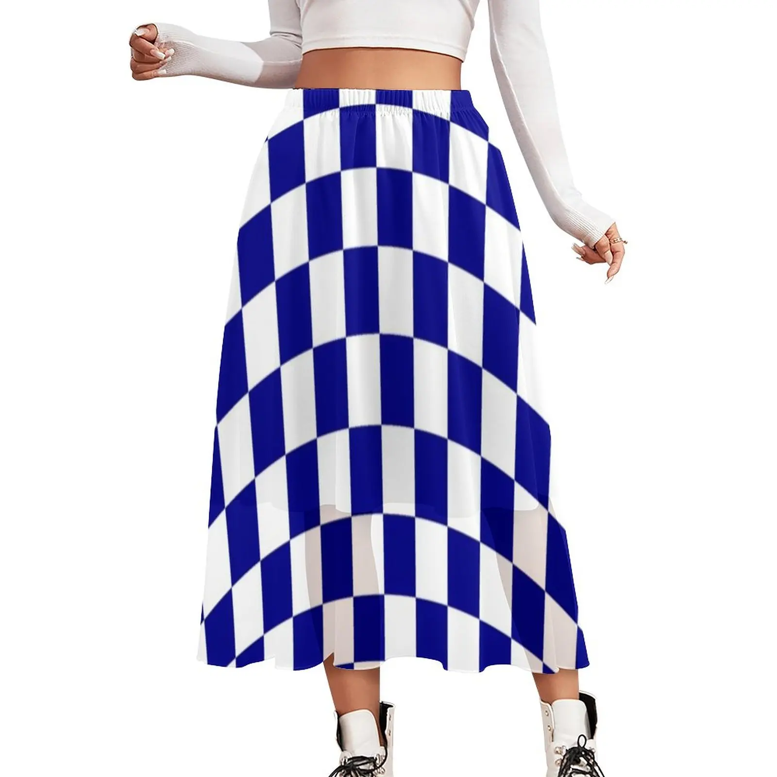 Юбка Женская длинная трапециевидная в клетку голубая и белая