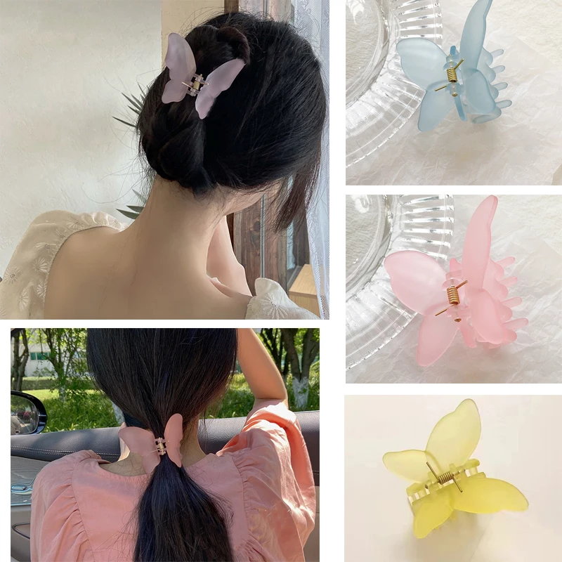 

New Fashion Butterfly Hair Clips for Women Frosted Jelly AcrylicHairpin Elegant Temperament Small Headgear Shark Clip Headgear