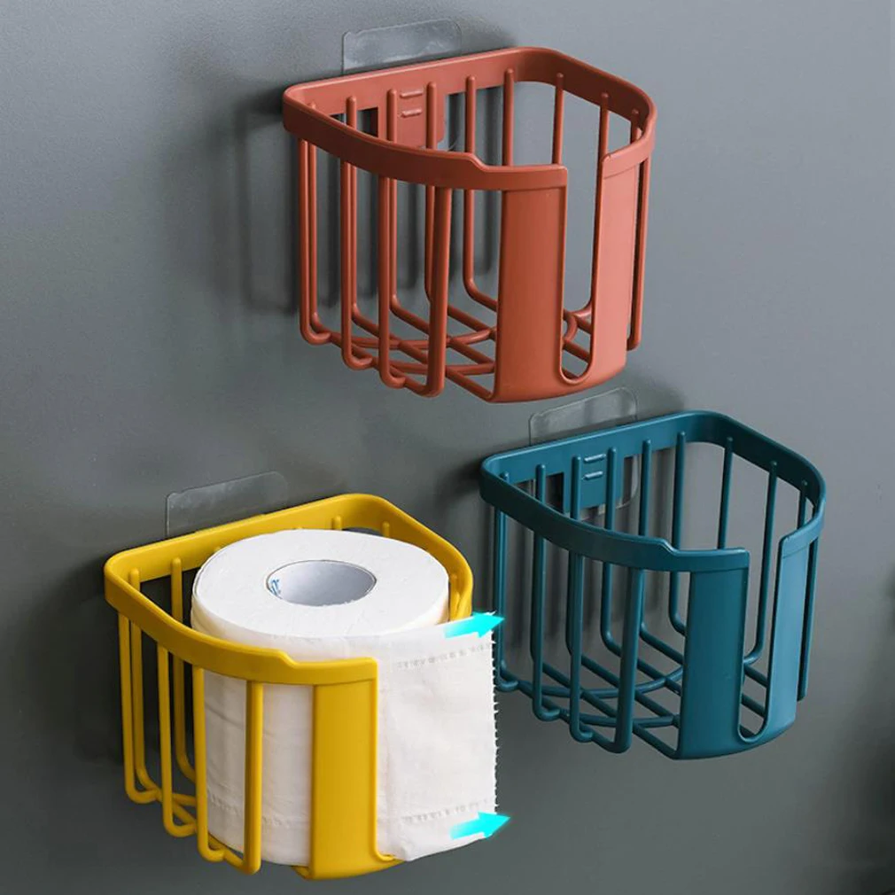 

Bathroom Toilet Paper Rack Wall Mounted Adhesive Organizer No-Drill Leachate Large Capacity Tissue Holder Hanging Towels