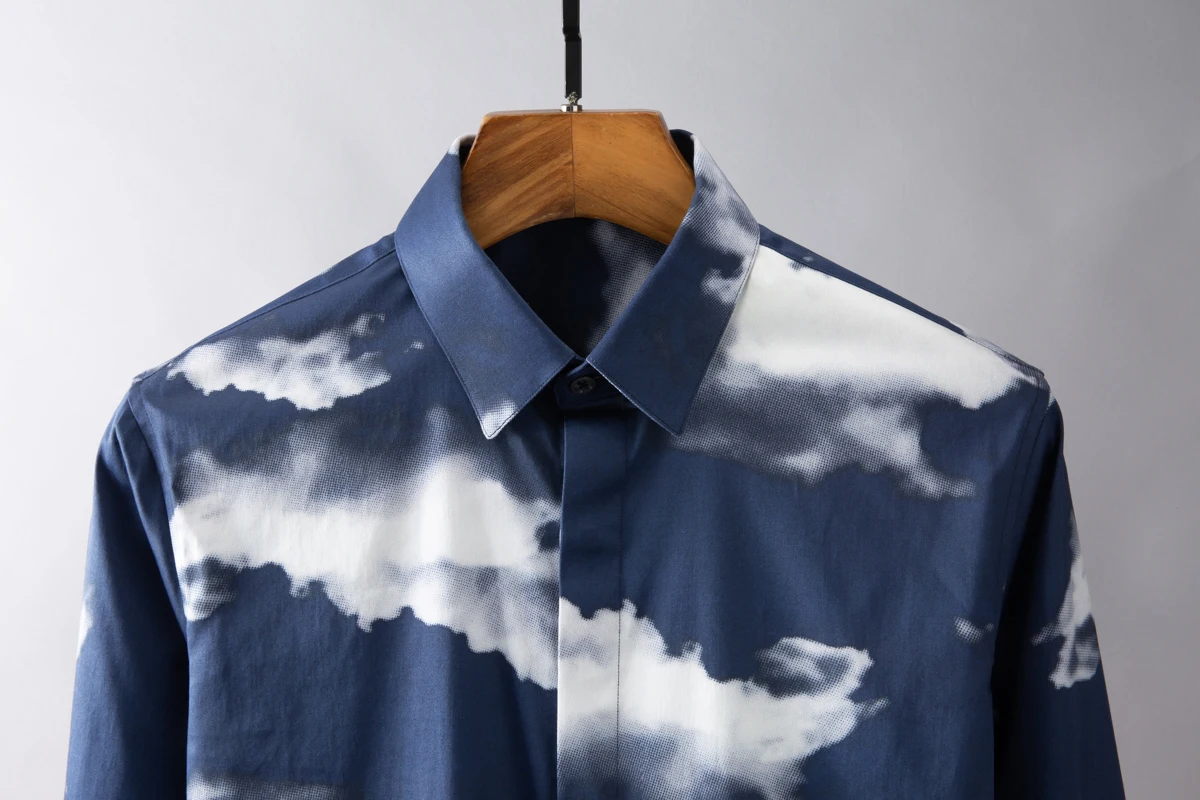 Autumn Cloud Gradient Print Men's Shirt Long Sleeve Slim Casual Shirts Handsome Business Dress Shirts Streetwear Social Blouse