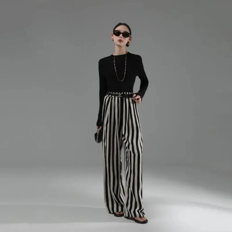 Женские винтажные брюки в черно-белую полоску Y2k