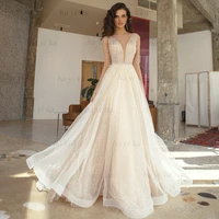 luxury modern new sparkling beading beach wedding dress robe de mari%c3%a9e illusion v neck sexy princess bride gown vestido de novia
