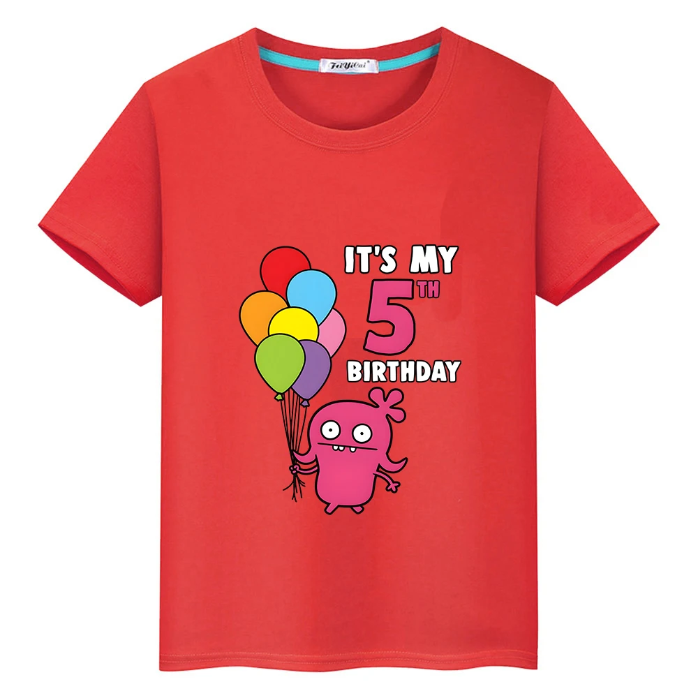 

Ugly Dolls 5th Birthday T-shirt Boys and Girls Casual O-neck Tee-shirt Kawaii 100% Cotton Soft Tshirt Children Cartoon Graphic