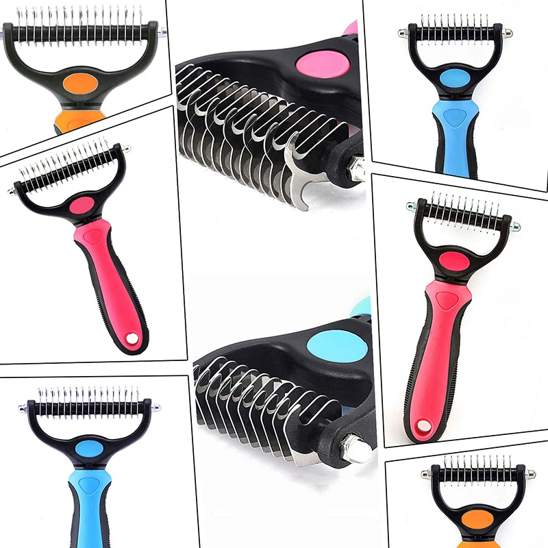 

Pet Grooming Brush - Double Sided Shedding and Dematting Undercoat Rake Comb Dogs and Cats Extra Wide