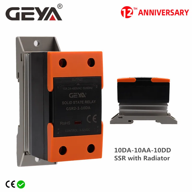 GEYA-montaje de riel Din SSR con radiador 10DA, 10AA, 10DD, Control de CC, CA monofásica SSR, CA a CA y CC a CC SSR