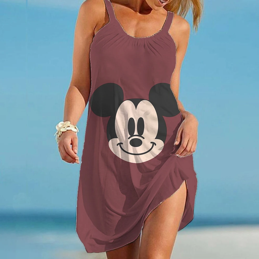 

Summer Print Dresses For Women 2022 Disney-Mickey And Minnie Women's Beach Dress Sexy Loose Fashion Sling Seaside Beach Backless