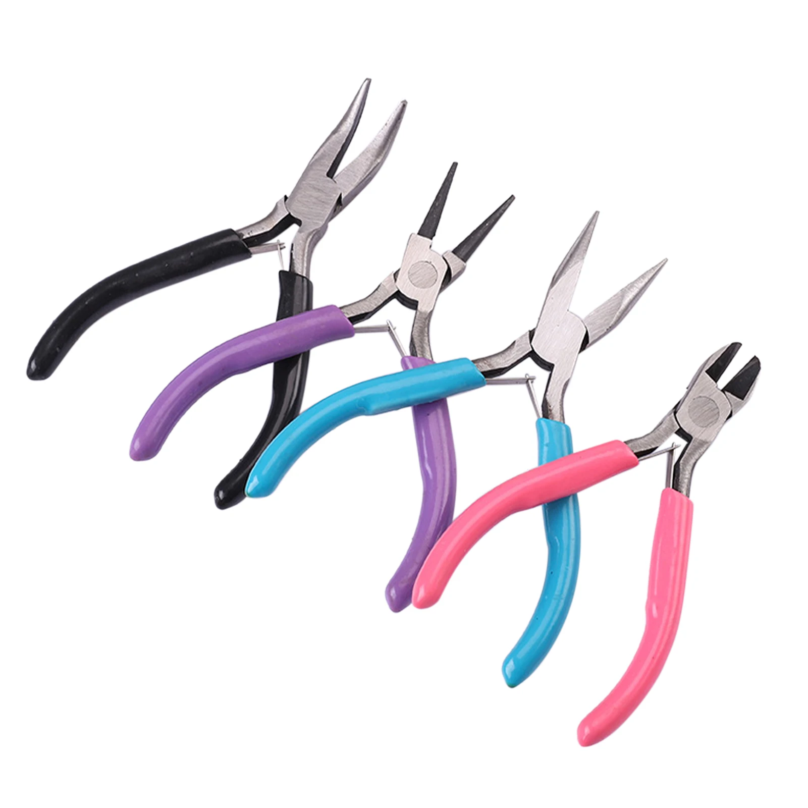

4pcs/set Craft Wrapping Needle End Anti Slip Cutting DIY Making Tools Equipment Jewelry Pliers Portable Beading Round Bent Nose