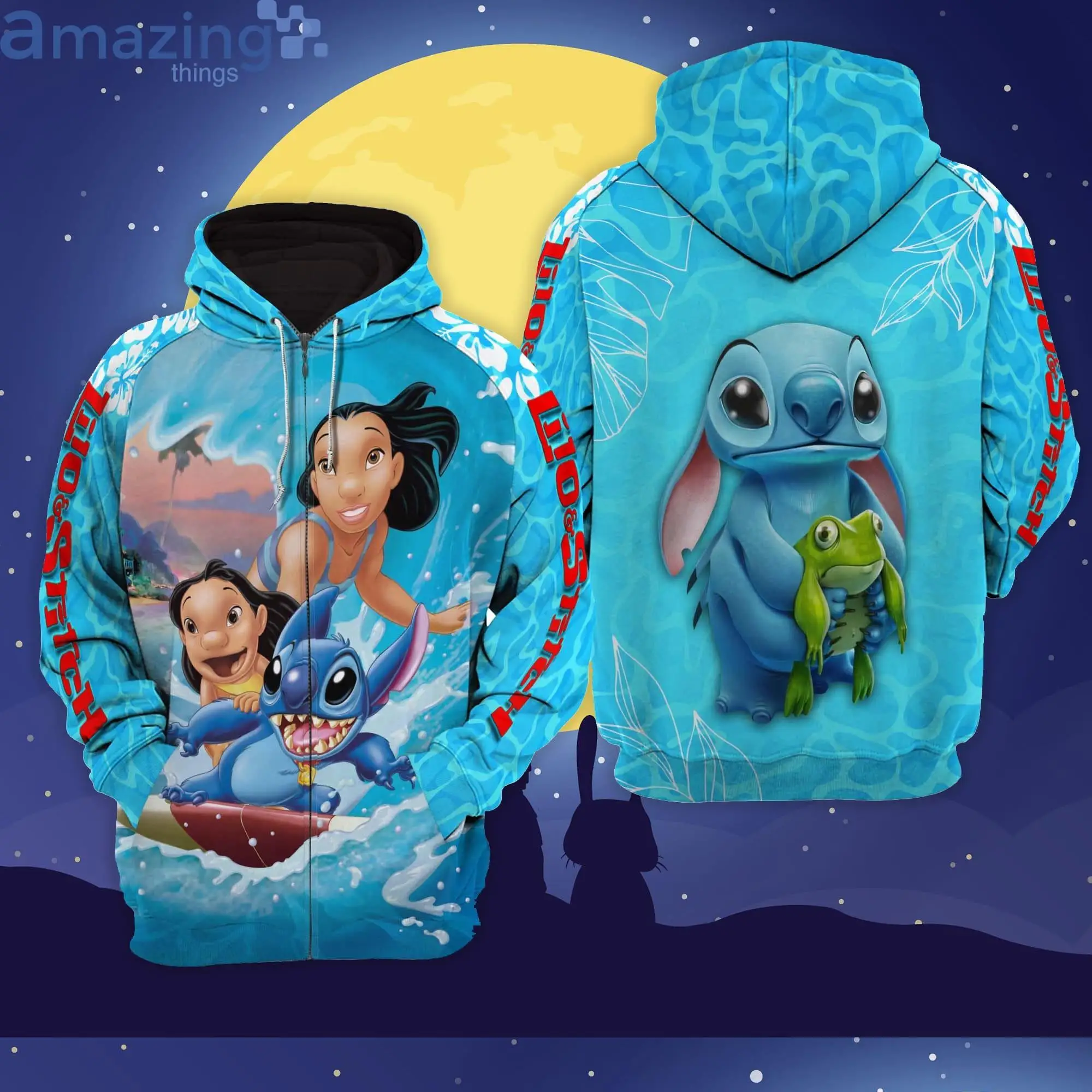 

2023 Spring and Summer Hawaii Surfing Lilo Stitch Disney Cartoon 3D Hoodie Zip Hoodie Women's Clothes Oversize Casual Hoodie