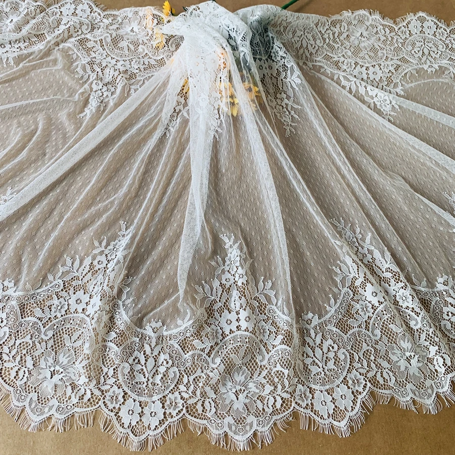 

2022 NEW Arrival Soft High Quality Eyelash Lace Trim Lace Fabric Off White Wedding Lace 1 Piece=65x300CM
