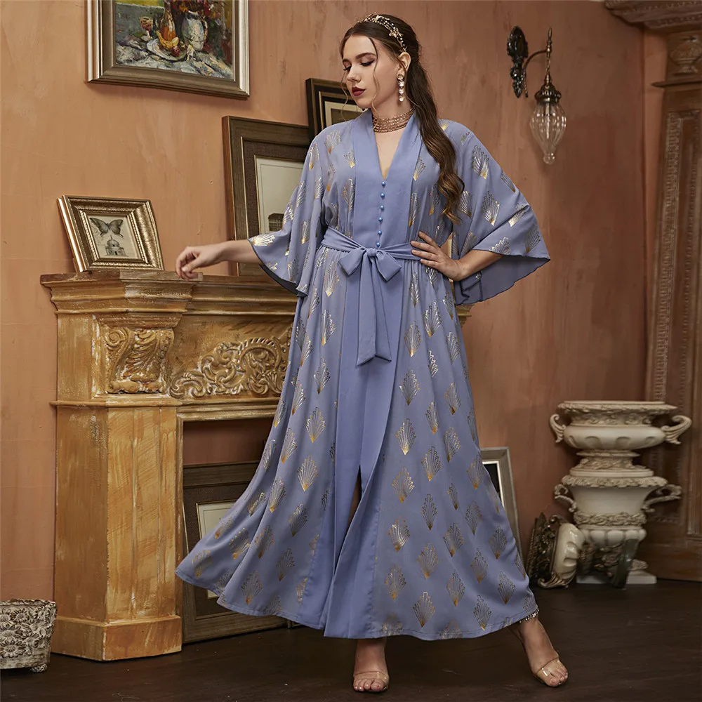 

2022 Fashion Women Print Long Dress Islamic Abayas Ramadan Arab Dubai Kaftan Muslim Maxi Robe Middle East Malaysia Plus Size 4XL