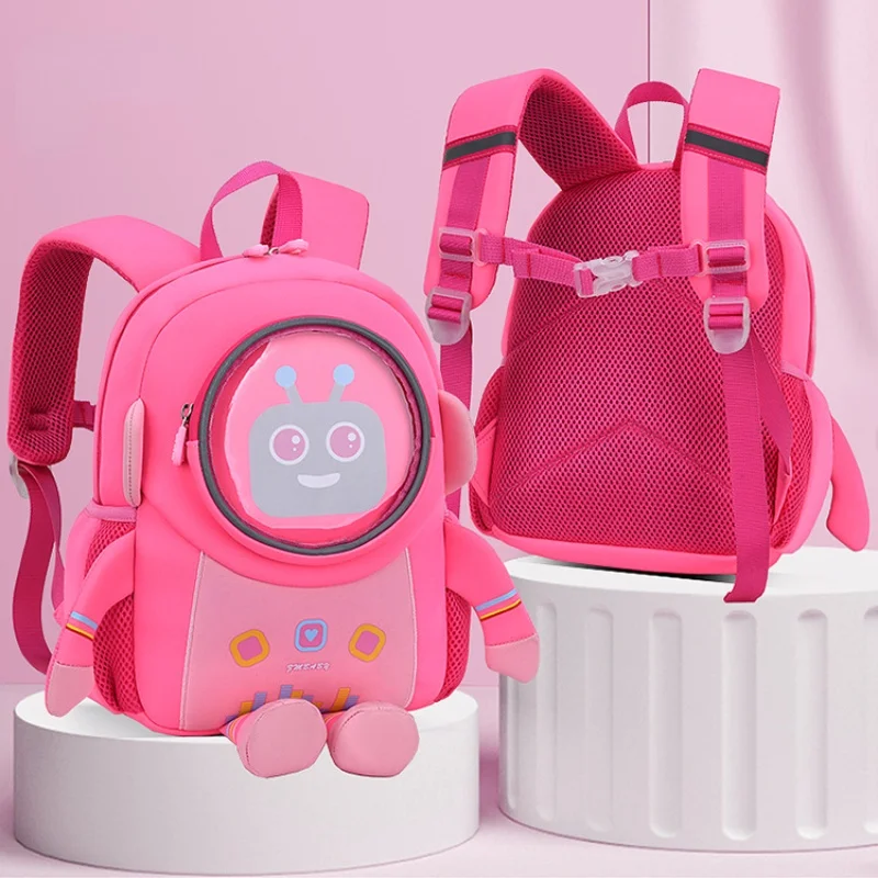 New Children Kindergarten Cartoon Robot Breathable Small Backpacks Cute Girl Boy Baby Fashion Lightweight Reflective Schoolbags