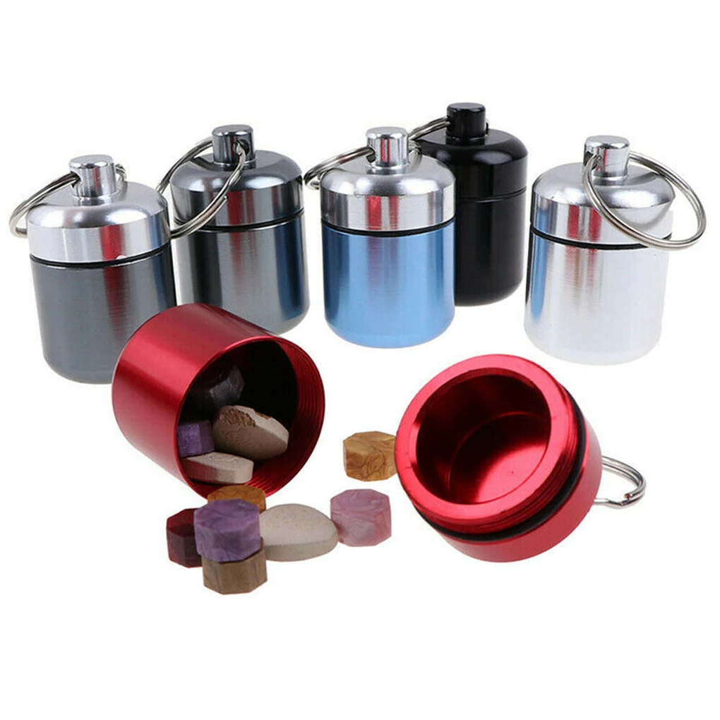 

Mini Pills Box Aluminum Alloy Keychain Bottle Backpacking Personal Tablets Adults Kids Elderly Waterproof Sealed Container Black