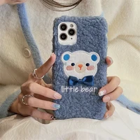 cute blue bowknot little bear plush phone case for iphone 11 12 13 pro max 7 8 x xs max xr autumn and winter shockproof cover