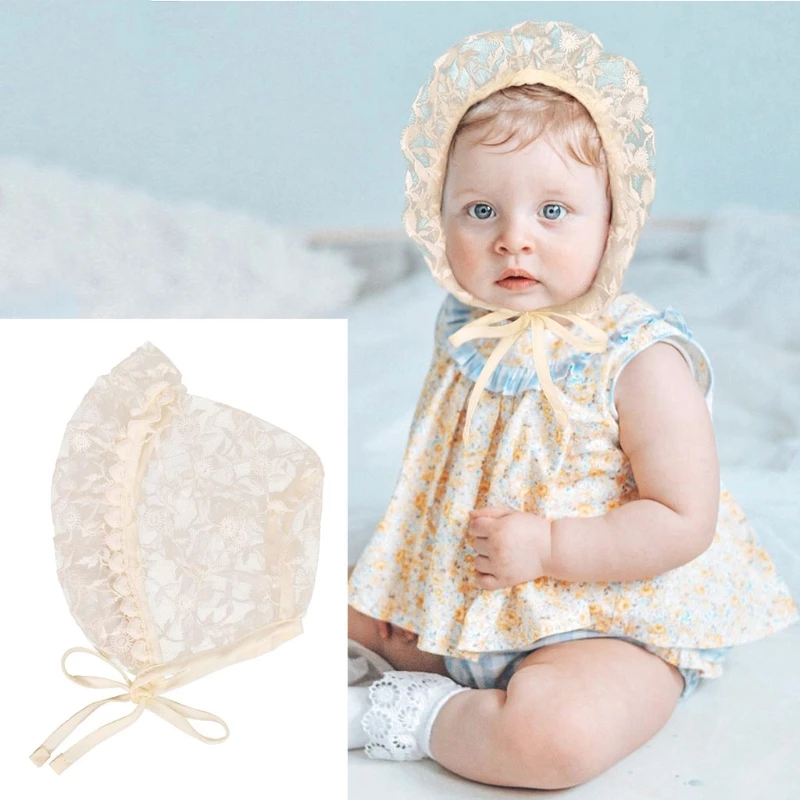 

Lace Flower Sun Hat Cotton Beanie Bonnet Newborn Photography Props for Baby