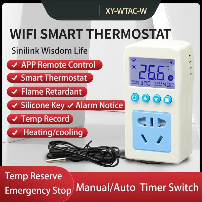 

Programmable Wireless Plug in Thermostat Outlet, Electric Thermostat Controlled Outlet with Probe Top Quality