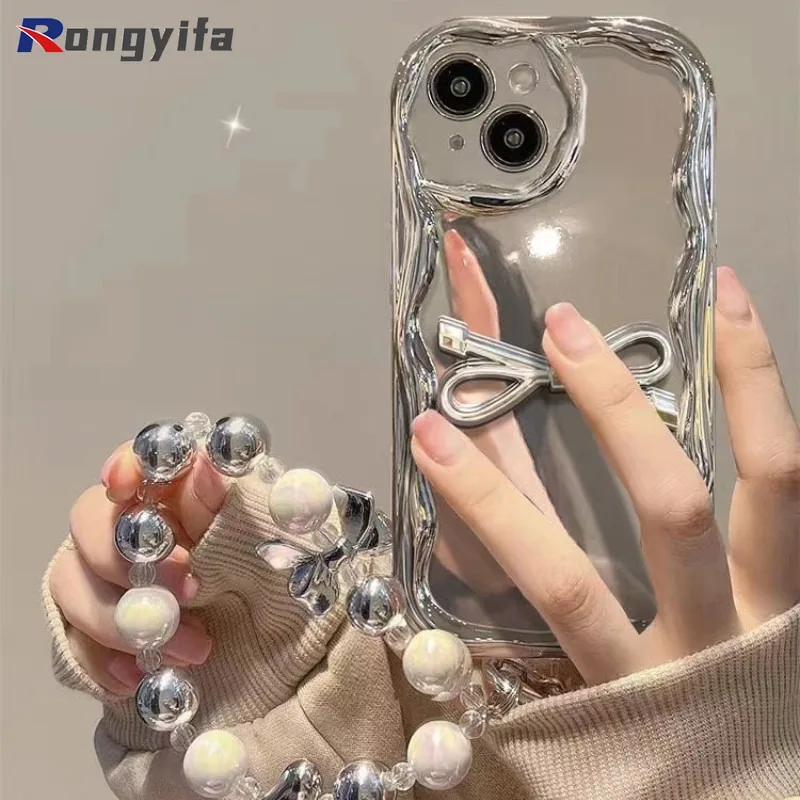 Для Realme 12 12X 11 10 Pro + 9 9i 8 8S Narzo 60 50 30 GT Neo 6 SE 5 3 2 2T Роскошный Серебряный чехол с бантом