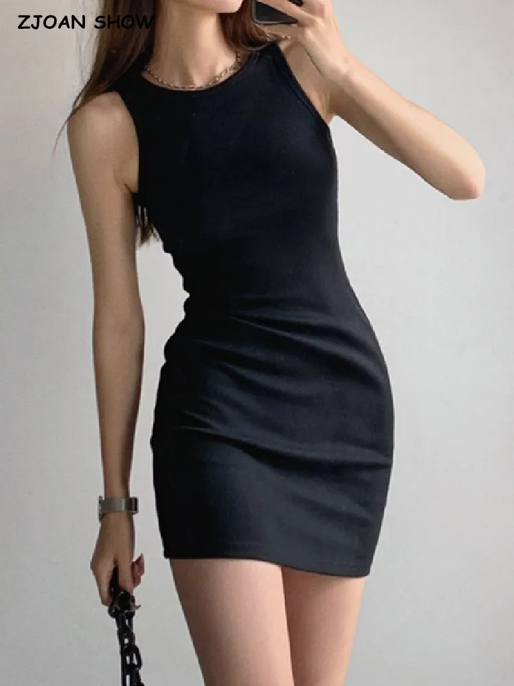 

Женское трикотажное облегающее платье-футляр без рукавов, с круглым вырезом, облегающее Хлопковое платье черного и серого цвета, 2022