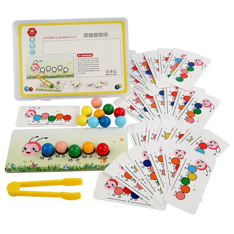 

Wooden Worm Caterpillar Pattern Clip Beads Toy Children Color Sorting Matching Game Early Learning Educational Toys Gifts