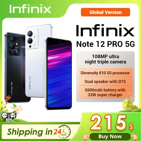 Смартфон Infinix NOTE 12 PRO 5G, 6-нм процессор Dimensity 810 Ultra, 6,7-дюймовый FHD+ AMOLED, 108-мегапиксельная камера, мобильный телефон