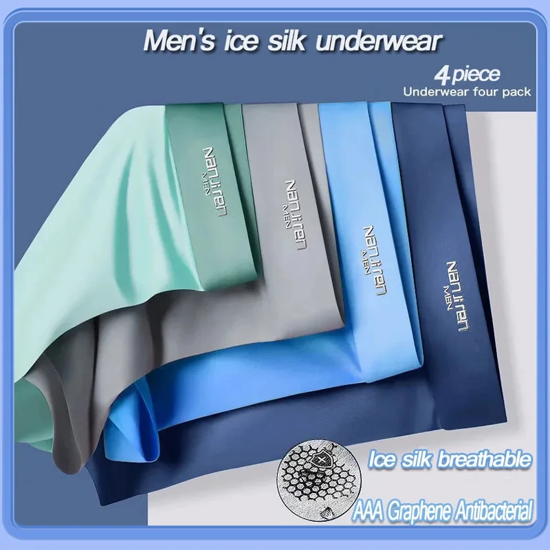 Men Plus Size Underwear Graphene 3A Antibacterial Briefs Ice Silk Comfortable Soft Panties Refreshing Breathable Sexy Underpants