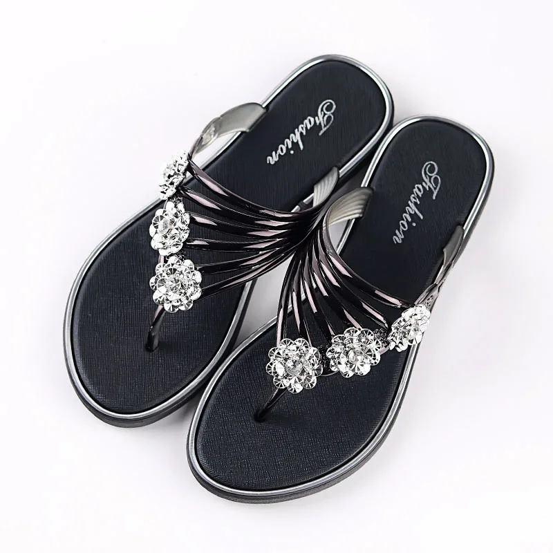 Women Slippers Beach Flip-Flops Bling Flower  Women's Sandals Non-Slip Female Summer Shoes Ladies Holiday Outdoor Slides