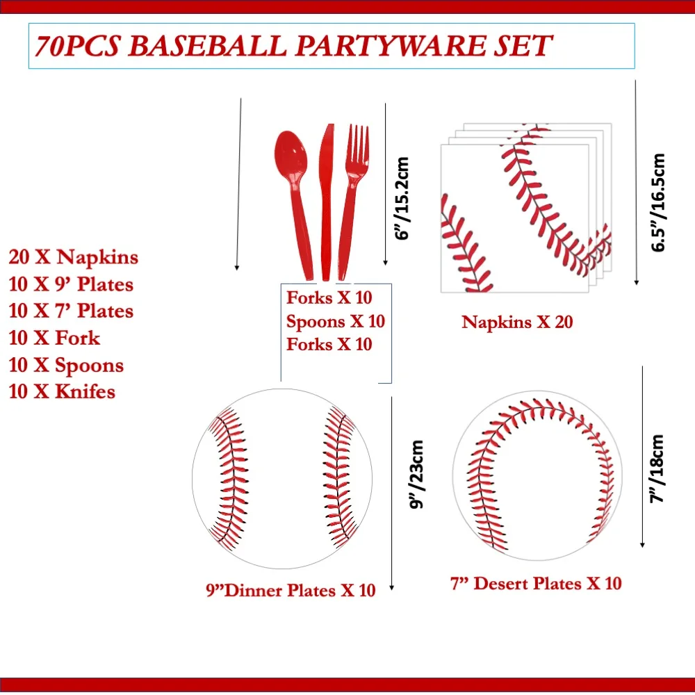 

Disposable Decoration Baseball Set 70pcs For Anniversary Wedding House Warming Anniversary Team Children's Collage Event Parties