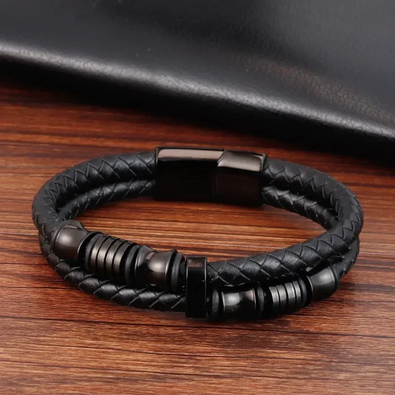Винтажный двойной кожаный браслет ручной работы для мужчин очаровательный