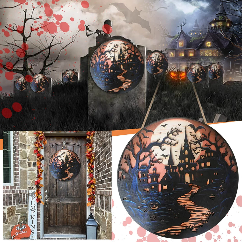 

Halloween Decoration Hanging Wear Resistant For Home Haunted House Wooden Party Props Scary Bar Round Sturdy Reusable Door Sign