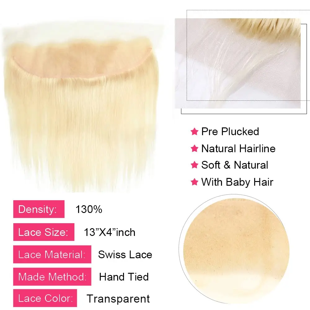 613 Прямые пучки с фронтальной застежкой 13×4 Кружевные фронтальные волосы от уха