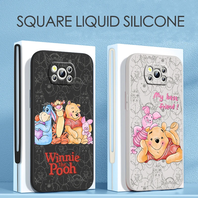 

Disney Winnie Pooh Piglet For Xiaomi POCO C50 C40 X4 M5S F4 M4 X3 F3 M3 C3 Pro GT NFC 4G 5G Liquid Rope Silicone Phone Case