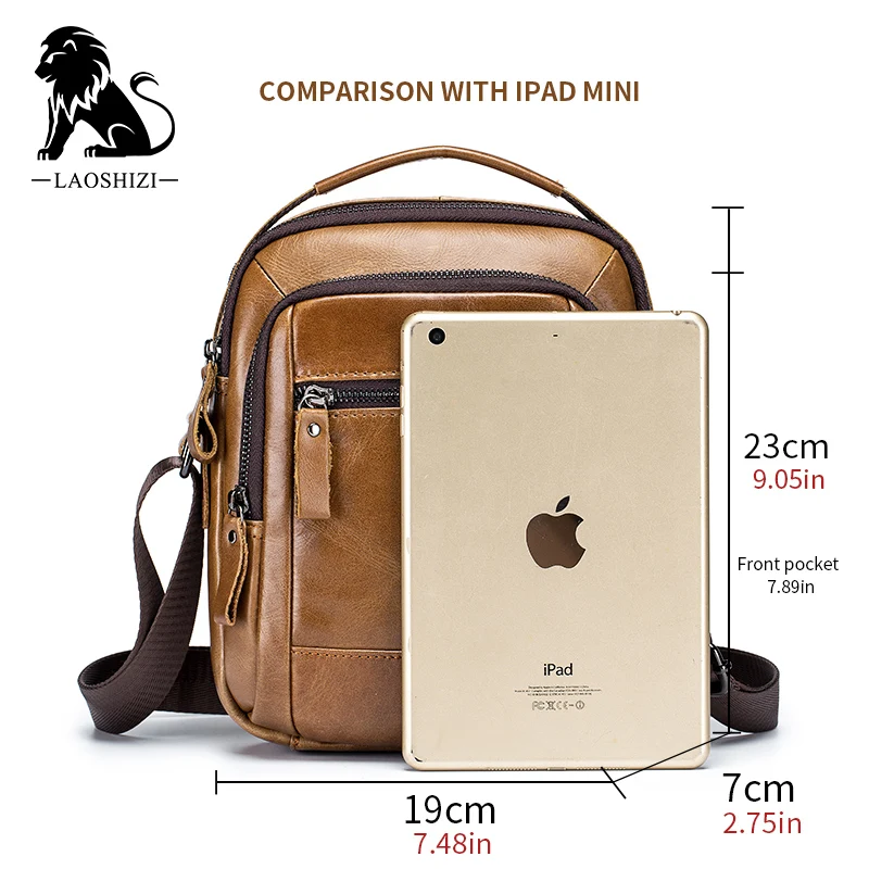 Bolso bandolera de piel auténtica para hombre, bandolera pequeña Vintage de cuero de vaca, informal