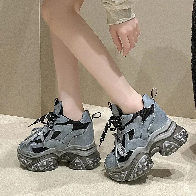 Женские кроссовки на высокой платформе 10 см Повседневная дышащая спортивная