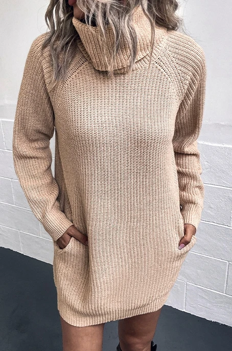 Женские осенние свитера однотонное вязаное платье с круглым вырезом мини-юбка