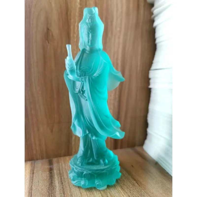 

Green kwanyin Buddha Holding Vase Art Glass Crystal Sculpture Statue