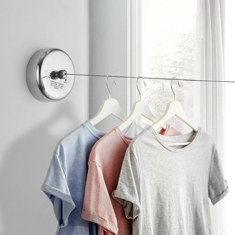 

1pc Retractable Clothesline, Wall Mounted 304 Stainless Steel Clothes Drying Rope, 9.2 Ft Clothes Line, Heavy Duty Wire Rope, Ex
