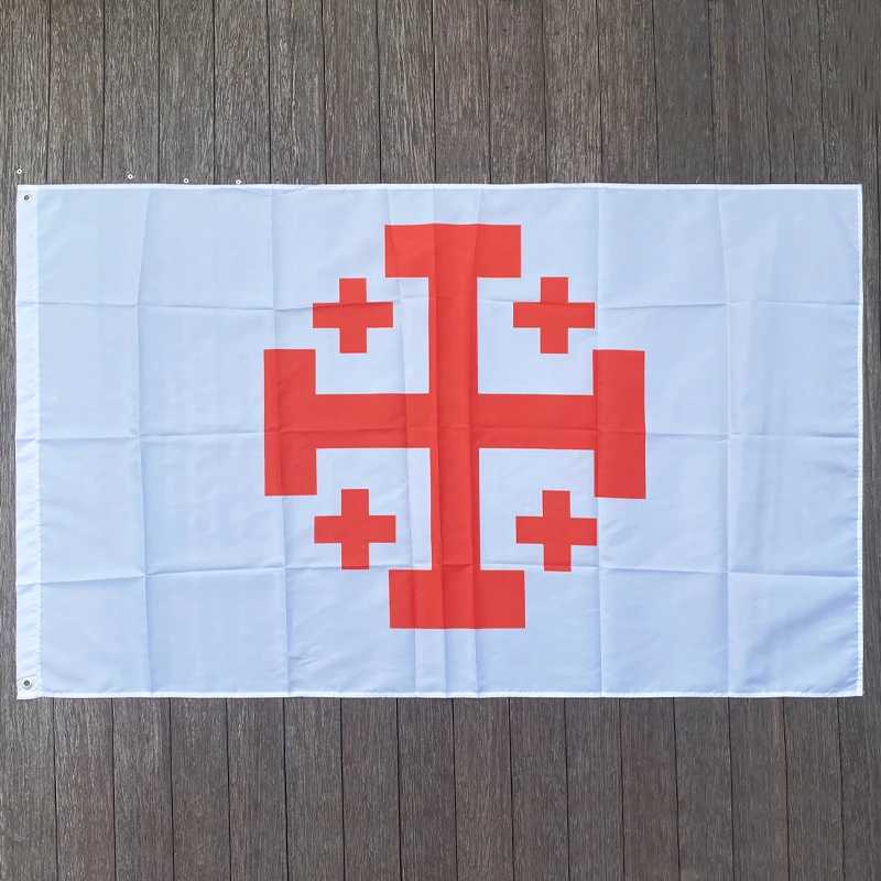 

xvggdg Jerusalem Cross Flag 9 3x5ft 100D Polyester Big Franciscans Holyland Christian Banners