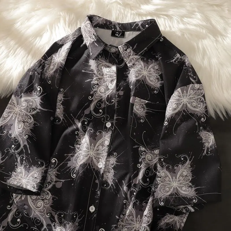 

Butterfly Full Print Loose Japanese Shirt Women Men Summer Oversized Harajuku Casual Shirt Summer Hawaiian Beach Style Shirts