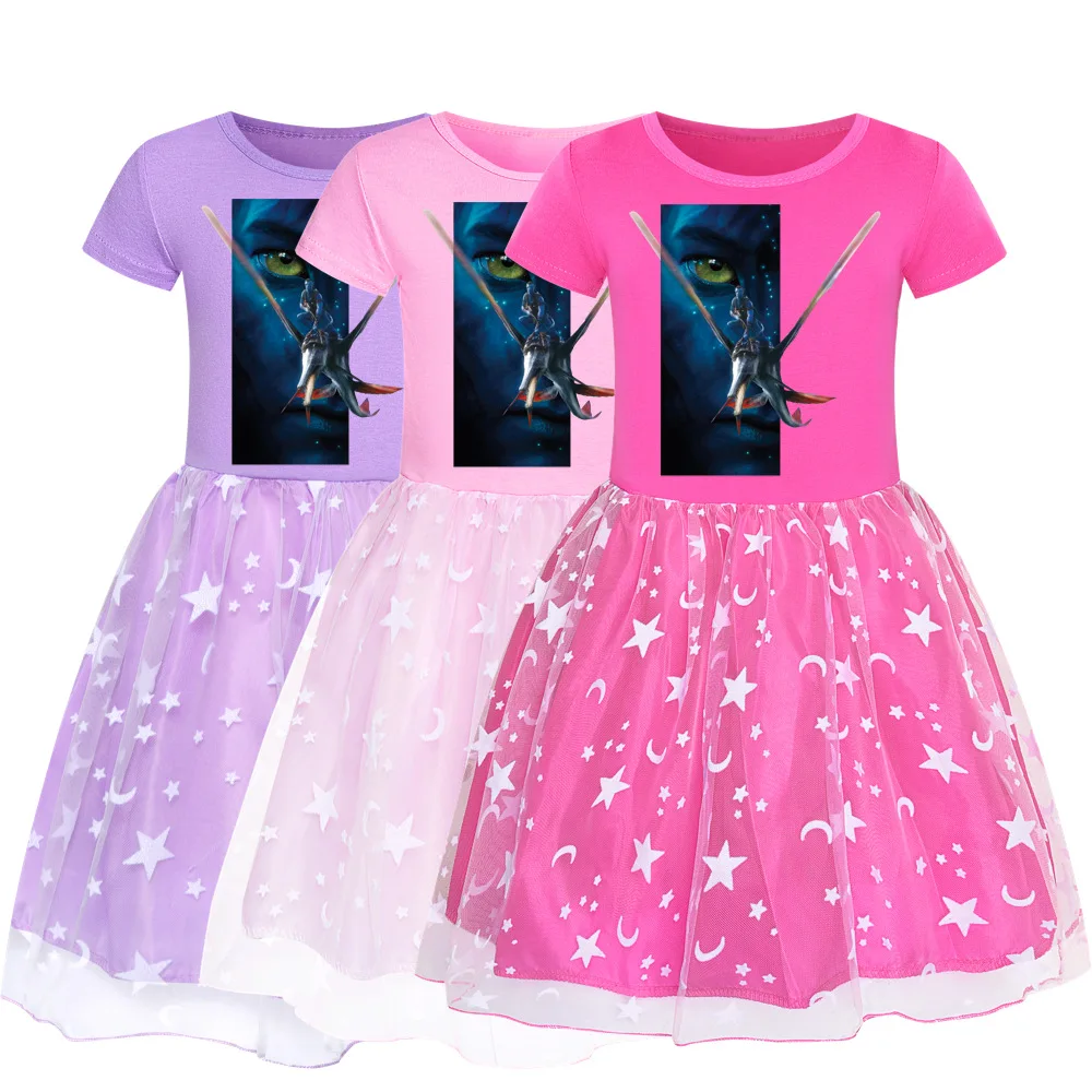 

Disney Avatar 2 Girl Dress Summer Short Sleeve Dresses Cotton Girls Clothing Cartoon Party Birthday Dress Kids Christmas Gifts