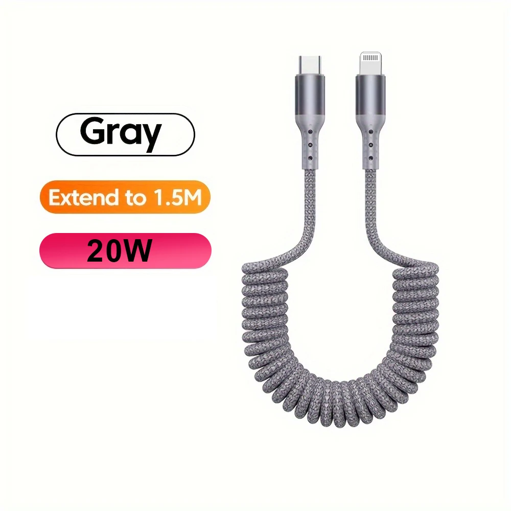 Фото PD 20 Вт USB Type C Пружинный автомобильный кабель для быстрой зарядки для iPhone 14 13 12 Pro Max USB C Шнур для передачи данных для iPad USB C Провод №1