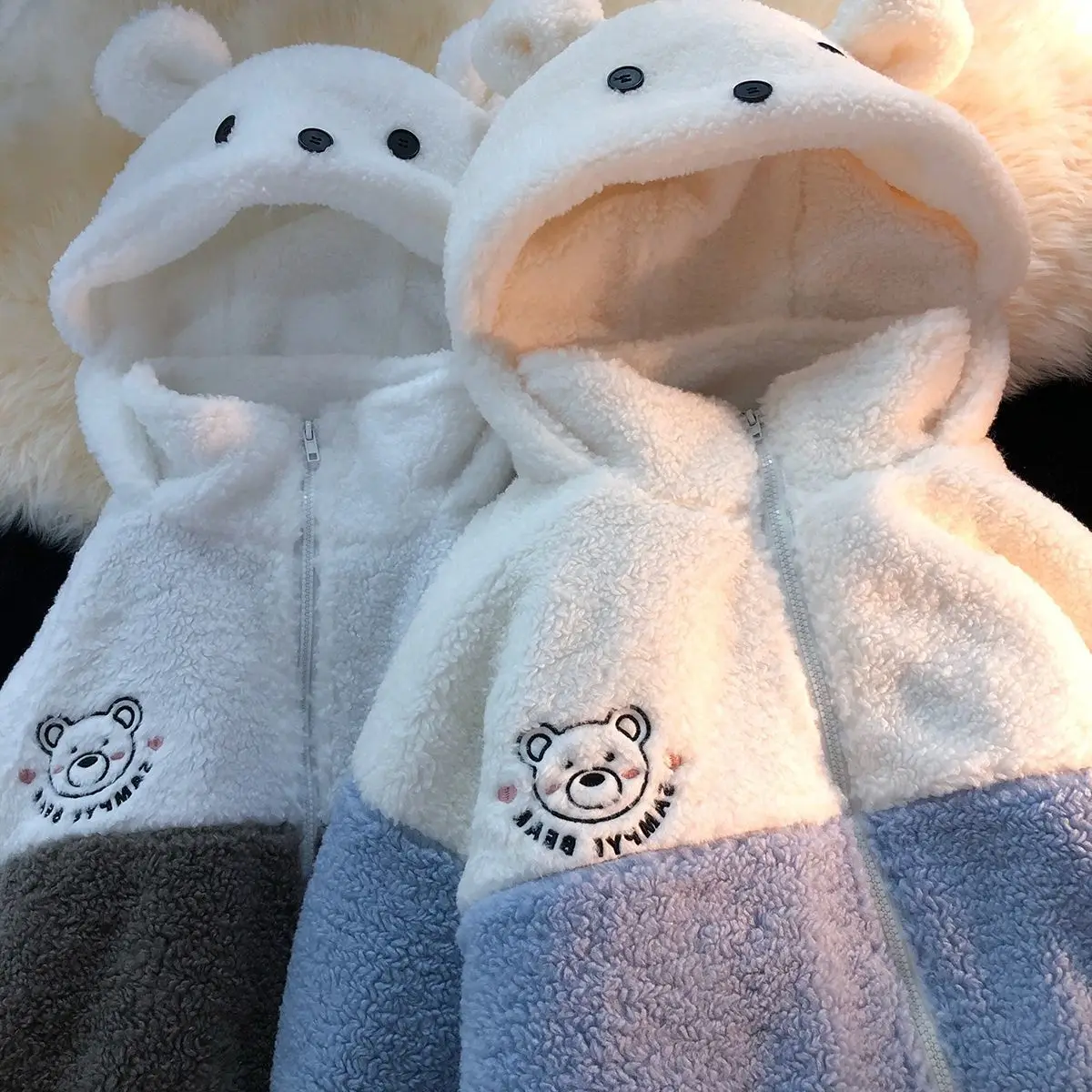 

Thicken Warm Zip Up Hoodies Women Korean Fashion Bear Anime Hoodie Long Sleeve Hooded Kawaii Top Loose Clothing