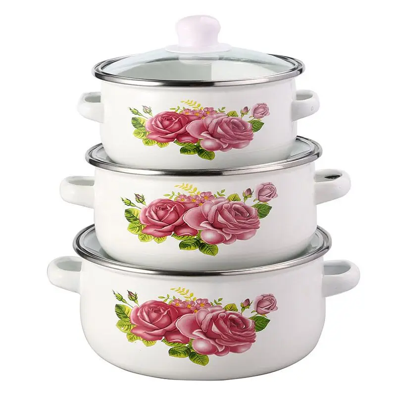 

Casserole Pots set 1-2litre Kitchen Utensil 16/18/20cm Cooking Tools Enamel pots